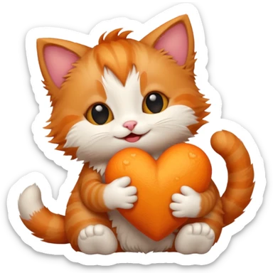 The ginger kitten is hugging a heart, very happy and smiling. sticker