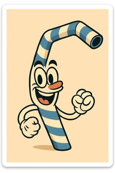 Change the straw to blue and white stripes, keep cartoon style, keep background as is. sticker