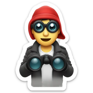 Persona blanca con gorro rojo agarrando un binocular con sus manos sticker