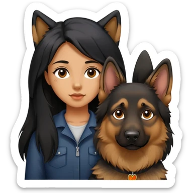 Girl with black long hair with German shepherd sticker