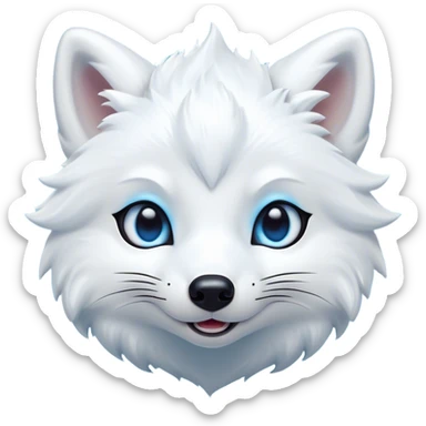 Cinematic Comical Arctic Fox Portrait Emoji, Head tilted dramatically with an exaggeratedly amused expression, featuring a striking, glossy white Fur with bold icy blue accents and wide, expressive eyes filled with playful disbelief, Simplified yet hilariously expressive features, highly detailed, glowing with a slightly sassy glow, high shine, dramatic yet playful, stylized with an air of cheeky arctic mischief, bright and endearing, soft glowing outline, capturing the essence of a spirited and over-the-top arctic fox, so meme-worthy it feels like it could side-eye its way into internet fame instantly! sticker