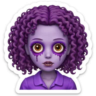 faça uma boneca zumbi com olhos castanhos e cabelo cacheado castanho e a parte de baixo do cabelo roxo sticker