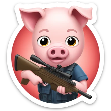 The pig sniper is shooting and the trigger has a heart fire. sticker