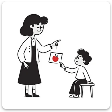 educator or speech therapist with child, who helps child with lessons sticker