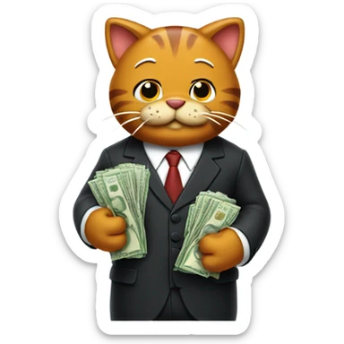 Garfield in a suit holding money bags  sticker