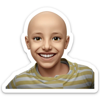 smiling bald boy in stripes sticker