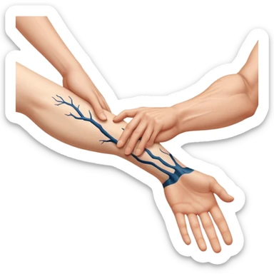 a person's hand is trying to touch another person's leg sticker
