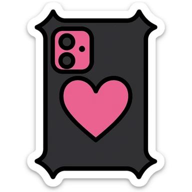 pink and black gothic phone case, color outline icon style, modern, clean lines, minimalistic, with a heart accent, matches gothic purse sticker