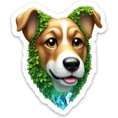 A dog made entirely of glass mirror crystals prisms glass transparent filled with plants as a terrarium sticker