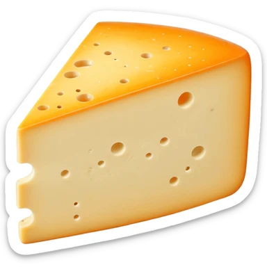 wedge of Saint-Nectaire cheese with soft washed orange-gray rind, creamy pale yellow interior, smooth and slightly supple paste, occasional small holes, gentle sheen, rind mottled with subtle natural aging marks, soft lighting, subtle shadows, emoji scale sticker
