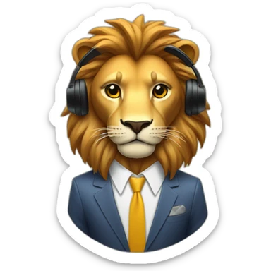 Lion with a suit and gamer earphones  sticker