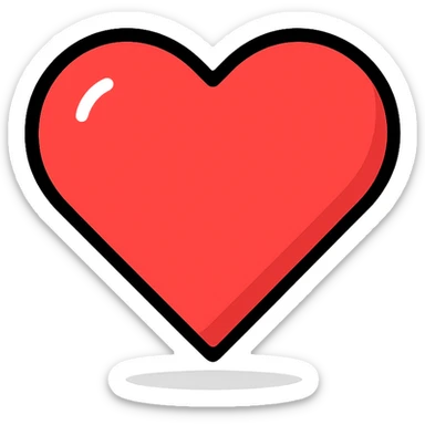 red heart icon with soft shadow and black outline, modern color icon style sticker