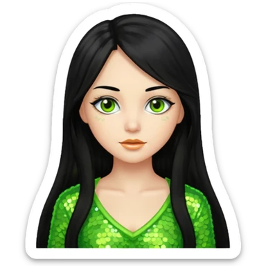 Verona from Van Helsing with long black hair, lime green sequin outfit sticker
