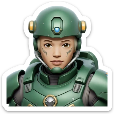 Cinematic Realistic StarCraft Terran Marine Portrait, head tilted dramatically with an exaggeratedly amused expression, blending futuristic grit with a hint of unexpected humor. His steely gaze and determined features, set against intricately detailed tactical armor in dark green and grey, are rendered with lifelike texture and dynamic lighting, high shine, dramatic yet whimsical, capturing the essence of a Terran Marine whose epic strength is accompanied by a playful edge. sticker