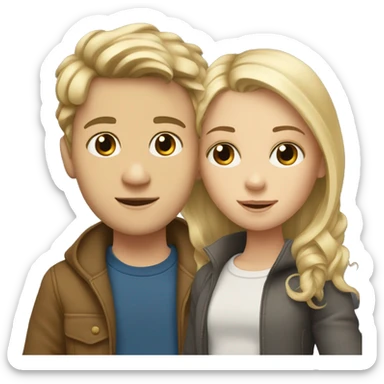 White boy with blond hair and hazel eyes with a white girl with brunette hair  sticker