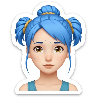 a girl with blue one bun hair sticker