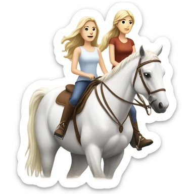 Two white girls riding two horses sticker