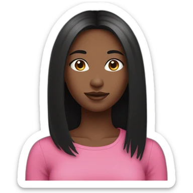 Pretty black girl with black long straight hair with a pink top  sticker