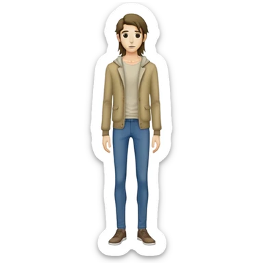 full body very skinny male figure standing wearing clothes with long hair sticker