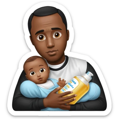 Sean “Diddy” Combs with baby oil and a very small infant sticker