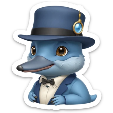 cute blue platypus with a detective hat and monocle on his eye, no  hands, looks like a platypus but blue sticker