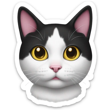 A tuxedo cat with a pink nose and yellow eyes with a white bow on the head  sticker