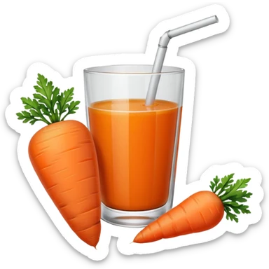 a glass of carrot juice with a carrot beside it, simple, clear sticker