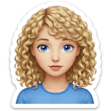 persona mujer con piel clara y rizos suaves color café con el fleco rubio sticker