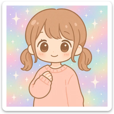 Add a pastel background with sparkles to the kawaii girl with pigtails, keeping the style consistent with the original kawaii emoji style. sticker