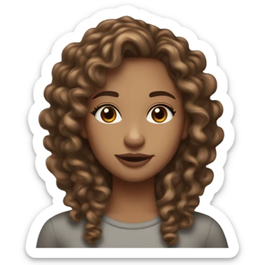 Girl with long curly hair, brownish, hazel eyes, freckles, long eyelashes and medium to light skin tone and midsize lips ￼ sticker