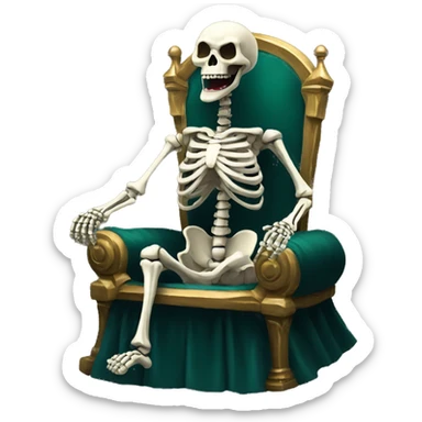 A laughing skeleton on a throne sticker