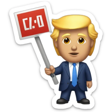 Donald Trump with a sign marked « Coucou Alex » sticker