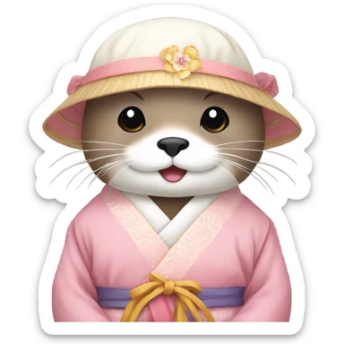 An otter face wear pastel-colored traditional Korean hanbok sticker