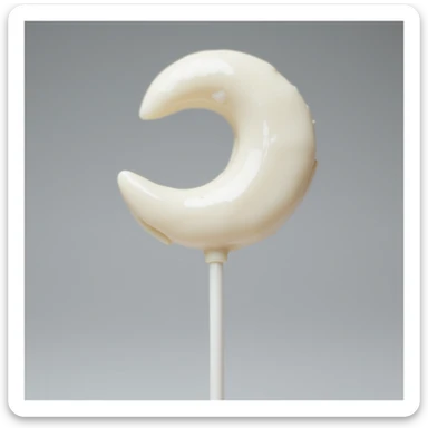 realistic crescent moon-shaped lollipop, white color, glossy, photorealistic style sticker
