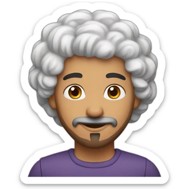 An Arab with curly hair and a goatee sticker