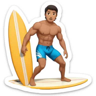 Indo guy dark hair and big muscles pro surfer surfing sticker