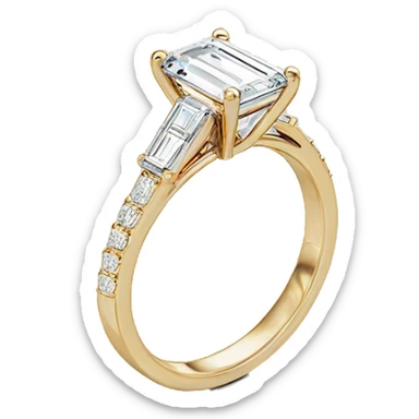 gold emerald cut engagement ring with side stones and thin band sticker