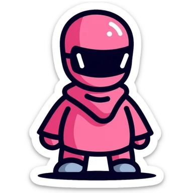 Squid Game guard with pink jumpsuit and black geometric mask sticker