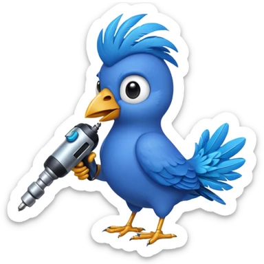 A blue Twitter bird holding a drill sticker