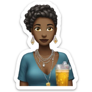 girl with jewelry and drink sticker