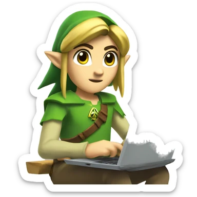 zelda link working with a laptop sticker