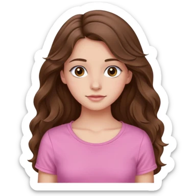 teenager, long brown hair wavy, hazel eyes, pink, beautiful, stunning, little clothing sticker