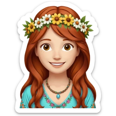 Auburn hair woman in hippie clothes sticker