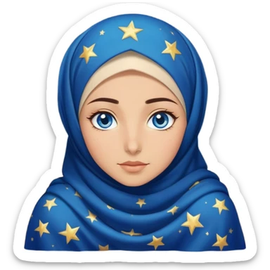 Turkish beautiful finish Konya girl blue eyes with starry night hijab dress and watching the sky on the ground  sticker