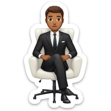 brown haired man in black suit and white shirt sitting on a chair sticker