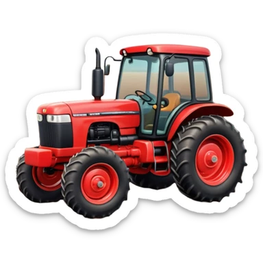 A 3D cartoon red tractor in a farmland setting, with plowed soil and crops in the background, smooth reflections, detailed tires, warm daylight, Memoji-style realism. sticker
