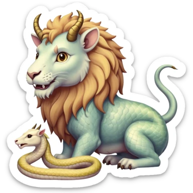 lion, goat, and snake chimera, pastel muted tones sticker