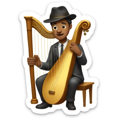 Man with flat bill hat playing a big harp that looks like a banjo  sticker
