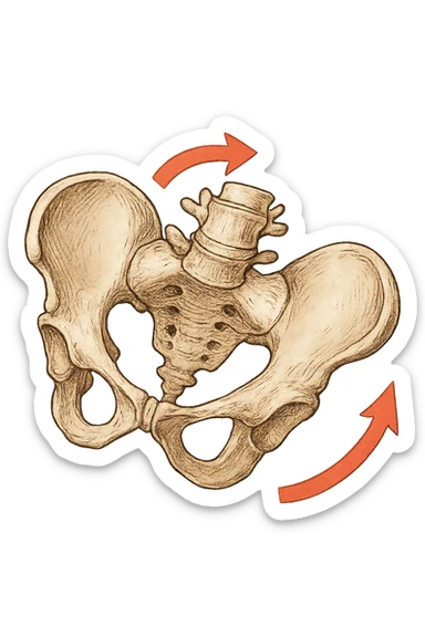 Bacino anatomico ruotato in senso orario quindi con le frecce che girano verso destra per far capire sticker