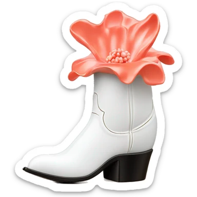 White cowgirl boot vase with coral sticking out of it sticker
